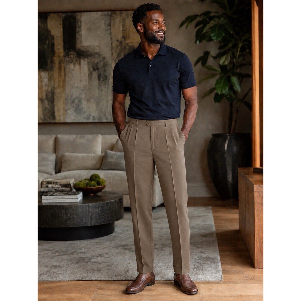Yves Saint Laurent Men's Tan Dress Pants with Pleats